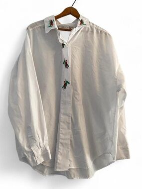 Southern Classics Women's 22W Red Bird Embroidery White Button Shirt Vintage